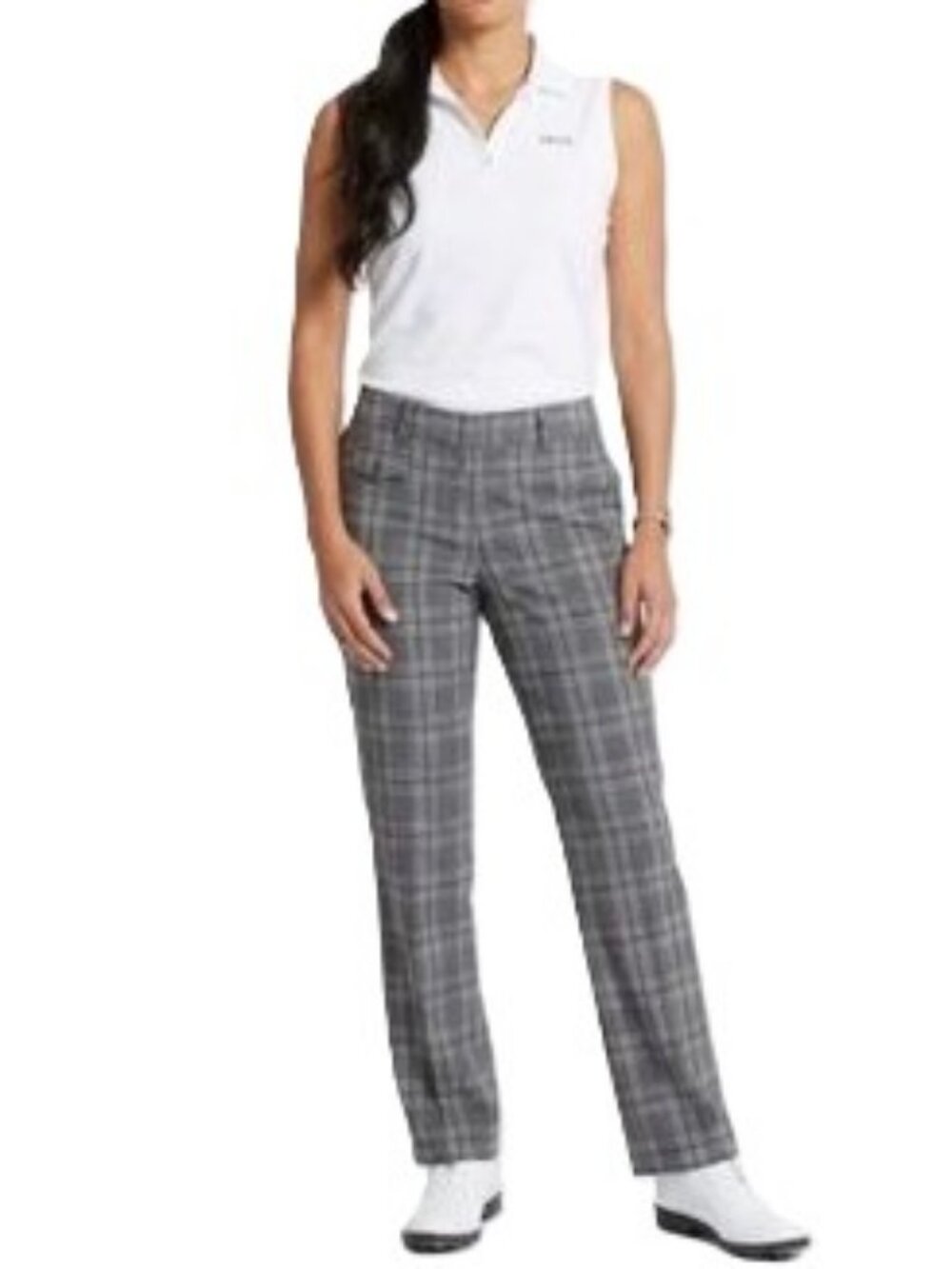 IZOD Swingflex XFG Golf Pants Size 10 Black Grey Plaid Stretch EUC